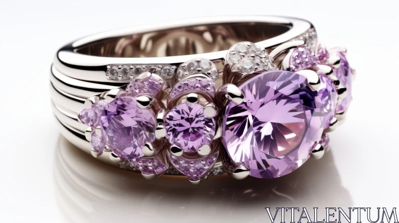 AI ART Elegant Silver Ring with Purple Gemstones | Jewelry Photography