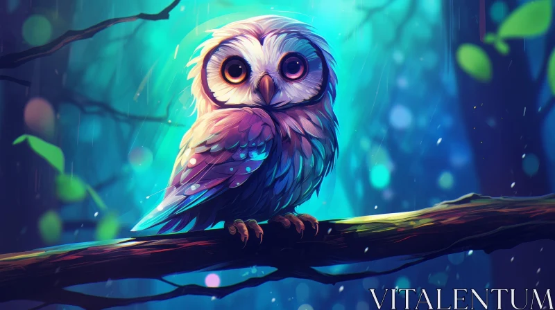 Enchanting Owl Painting in Forest AI Image