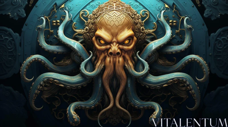 Enigmatic Octopus Creature Painting with Human Face AI Image