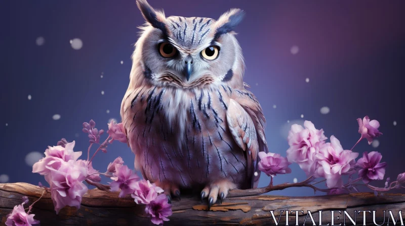 AI ART Enigmatic Owl on Branch in Night Sky