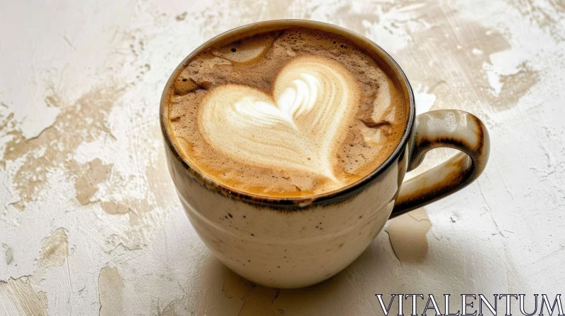 AI ART Heart-shaped Foam Design Coffee Cup Close-up