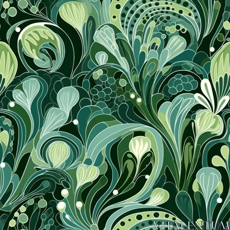 Intricate Green and White Floral Pattern AI Image