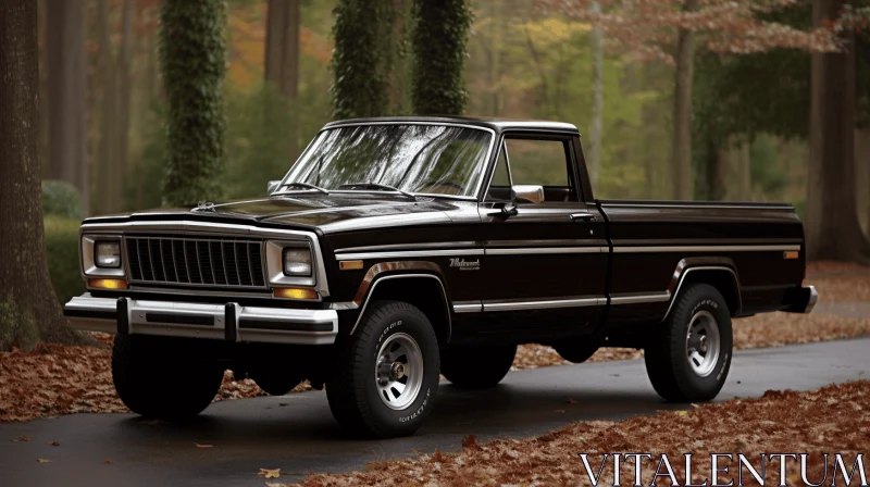 Mesmerizing Black Pickup Truck in Enchanting Fall Woods AI Image