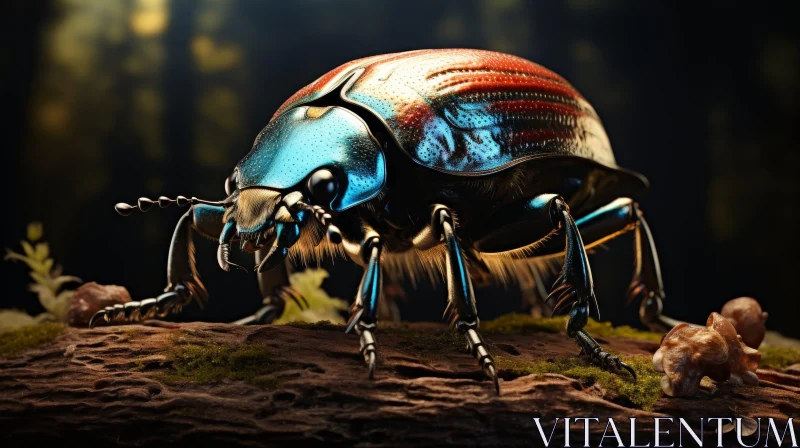 Metallic Beetle Close-Up on Wood AI Image