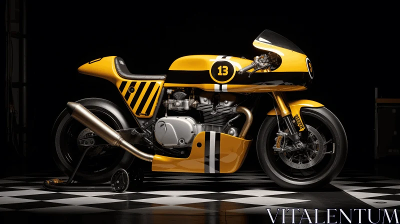AI ART Yellow and Black Motorcycle on Checkered Floor | Realistic Rendering