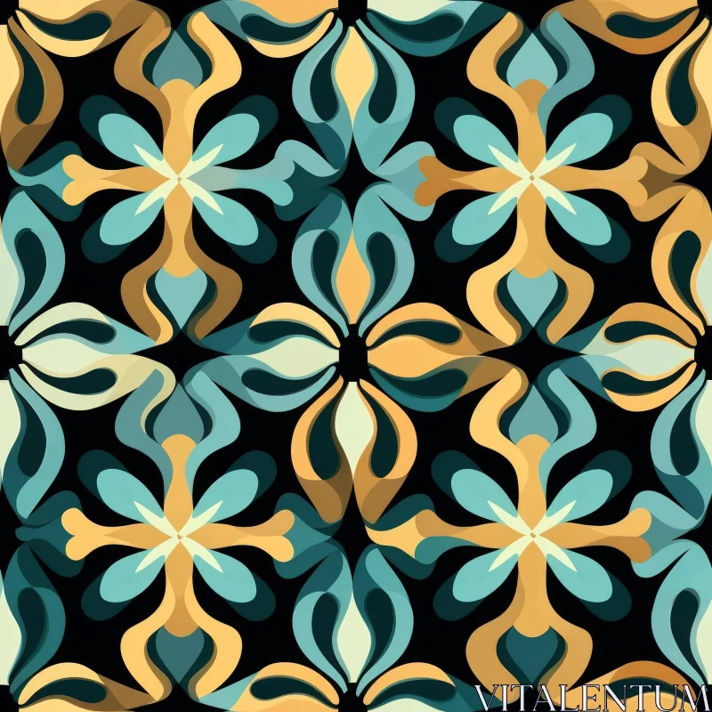 Blue and Green Quatrefoil Pattern on Black Background AI Image