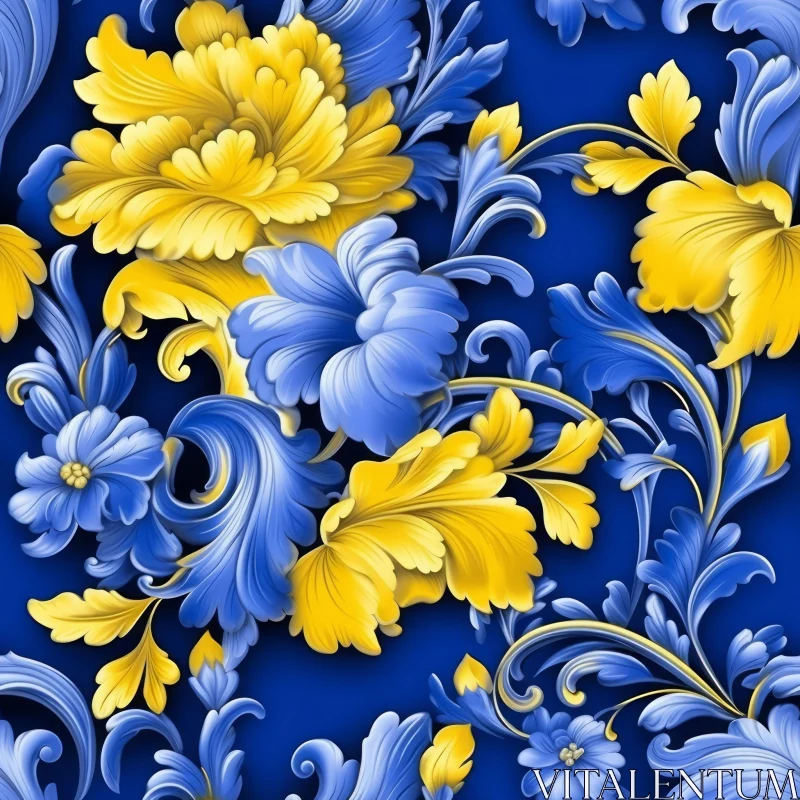 AI ART Blue and Yellow Floral Pattern