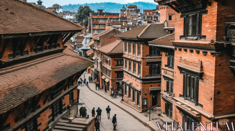 Charming Street in Bhaktapur, Nepal with Traditional Newari Houses AI Image