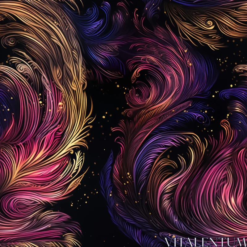 Colorful Feathers Seamless Pattern on Black Background AI Image