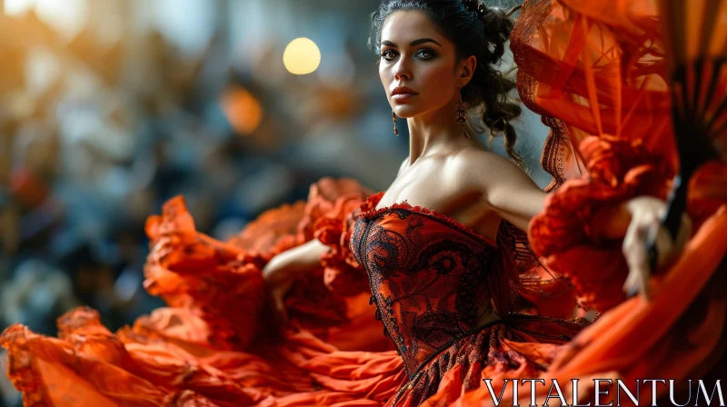 Elegant Woman in Red Dress: Captivating Portrait AI Image