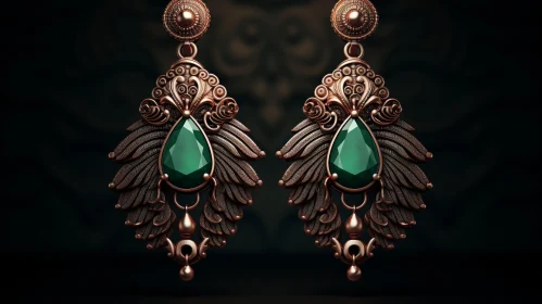 Exquisite Copper Leaf Earrings with Green Gemstones