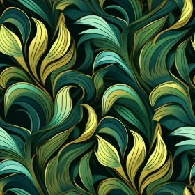 Green and Gold Leaves Seamless Pattern on Black Background