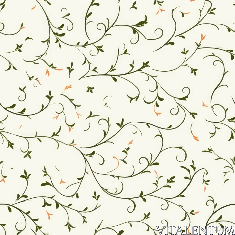 AI ART Green and Orange Leaves Pattern on Beige Background