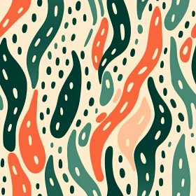 Organic Shapes Seamless Pattern in Green, Orange, Pink