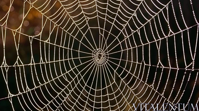 Symmetrical Spider Web with Dew - Nature Photography AI Image