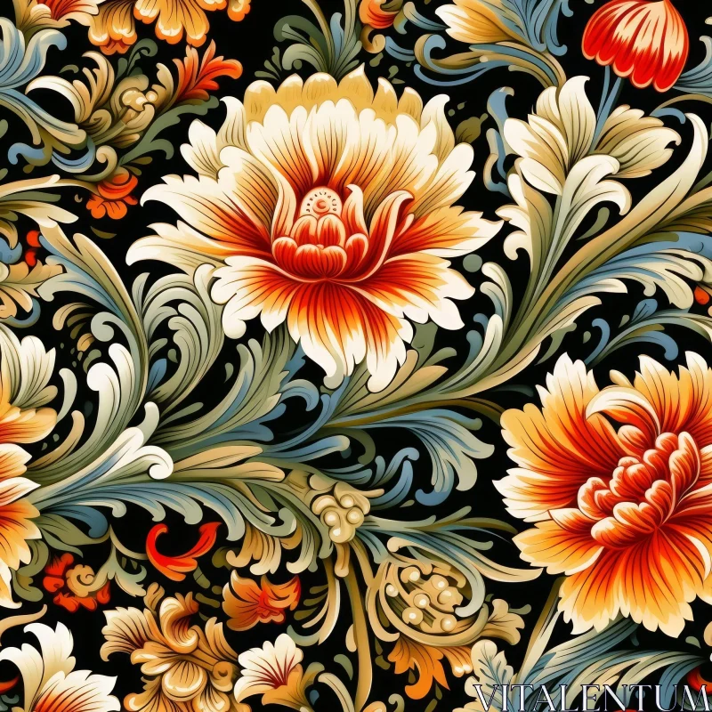 Traditional Floral Pattern on Dark Background AI Image