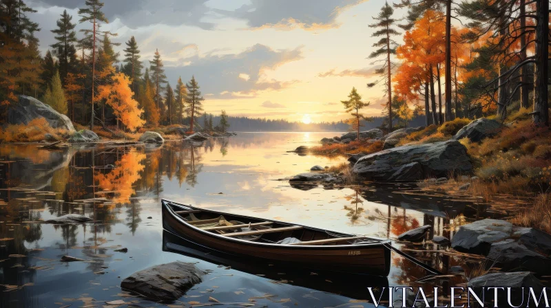 Tranquil Lake Landscape in Autumn AI Image