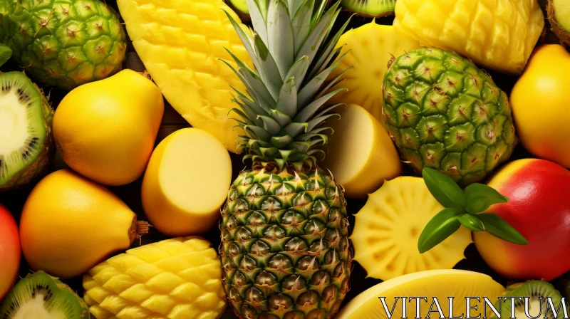 Tropical Fruits Close-Up - Vibrant Colors on Light Yellow Background AI Image