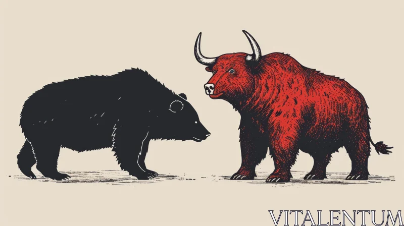Vector Illustration: Bull and Bear - Stock Market Animals AI Image