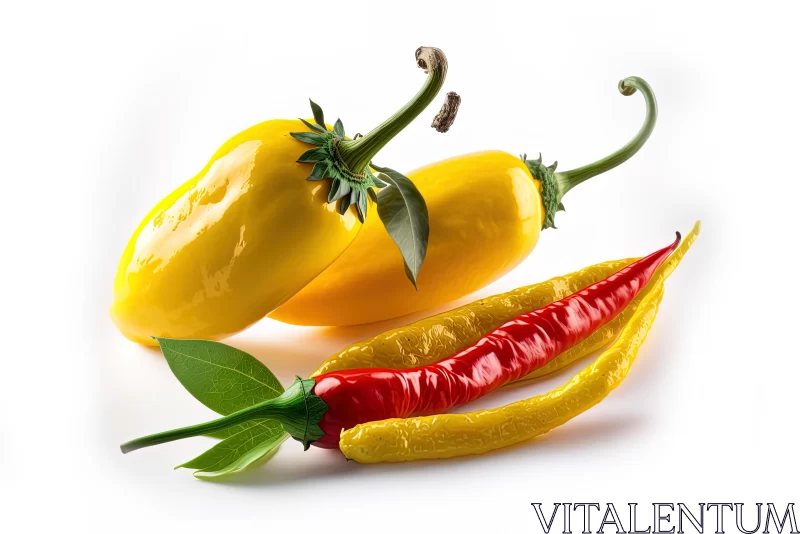 Vibrant Peppers on White Background | Lifelike Composition AI Image