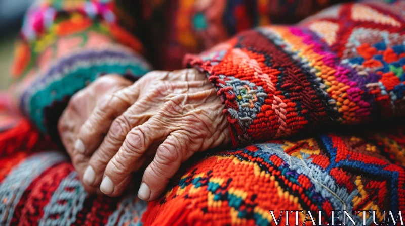 Elderly Woman's Hands with Traditional Romanian Blouse AI Image