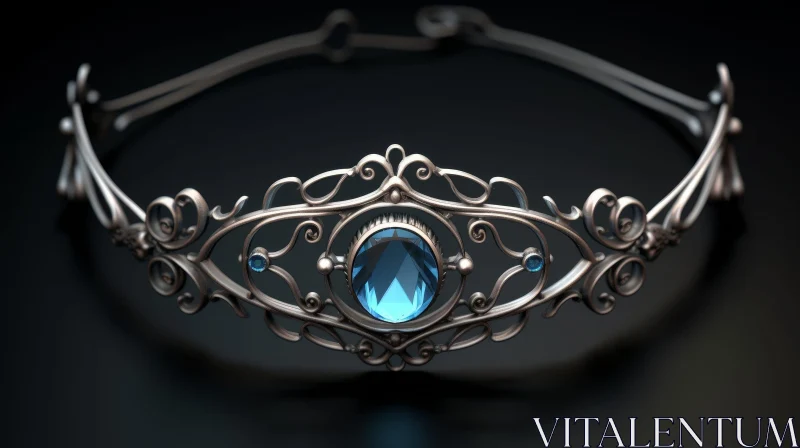 AI ART Exquisite Silver Tiara with Blue Gemstone