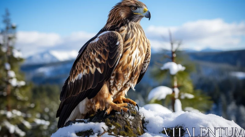 AI ART Golden Eagle Perched in Snowy Mountains