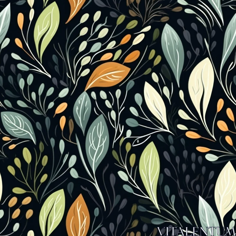 Hand-Painted Leaves and Branches Seamless Pattern AI Image