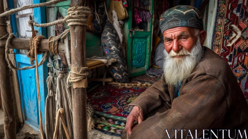 Intimate Portrait of an Elderly Man in a Traditional Uzbek House AI Image