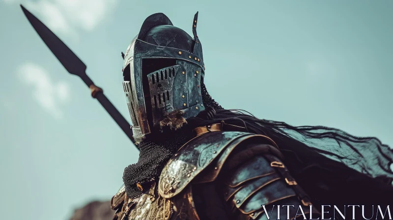 Majestic Knight in Armor Standing in a Field AI Image