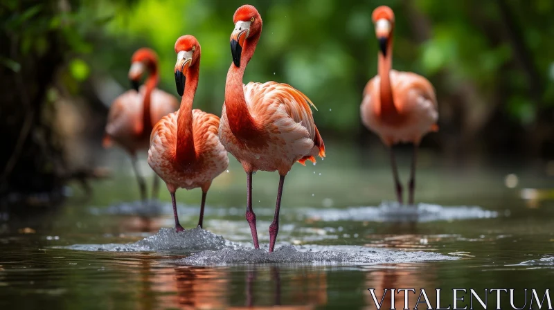 Pink Flamingos in Tropical Water AI Image