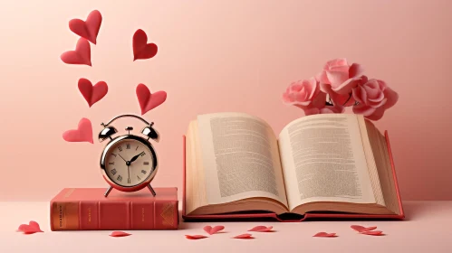 Surreal Pink Clock and Book Composition