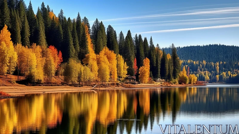 AI ART Tranquil Autumn Landscape with Lake and Mountains
