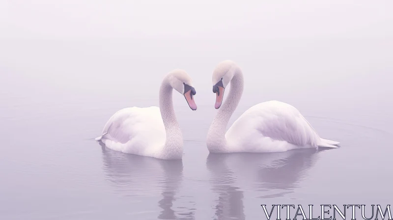 Tranquil Swans on a Serene Lake AI Image