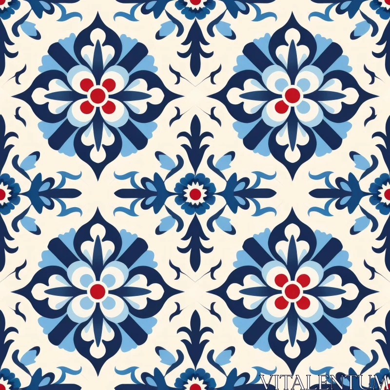 Blue and White Ceramic Tiles Floral Pattern - Traditional Design AI Image