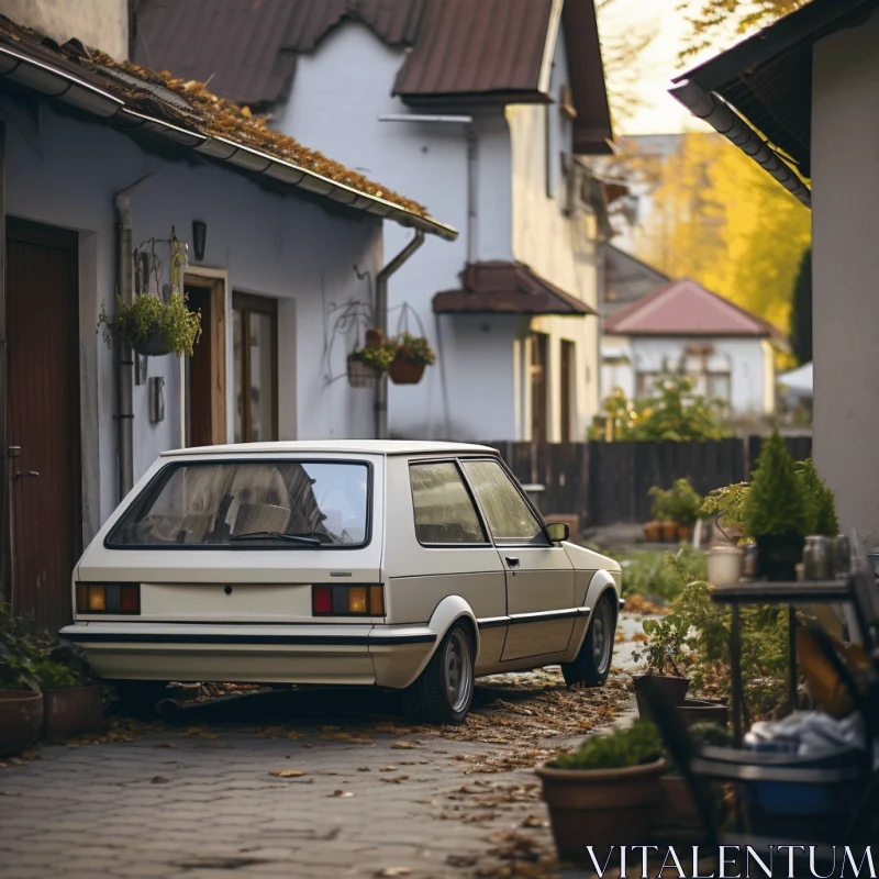 Charming Vintage Car Parked in Front of a House - Urban Romanticism AI Image