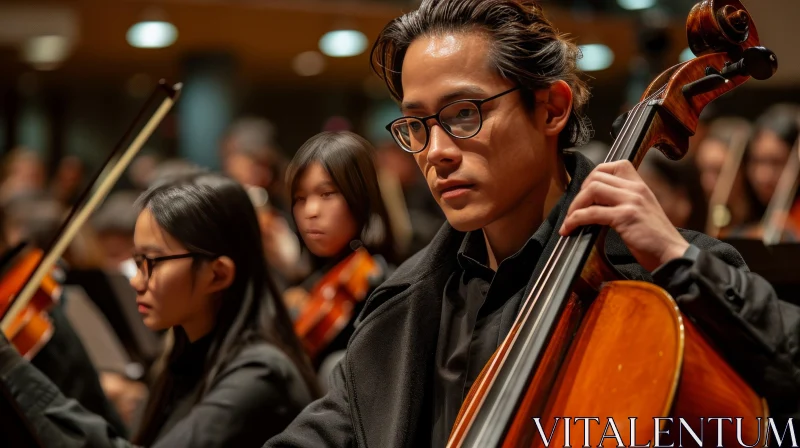 Enchanting Performance by Talented Cellist in an Orchestra AI Image