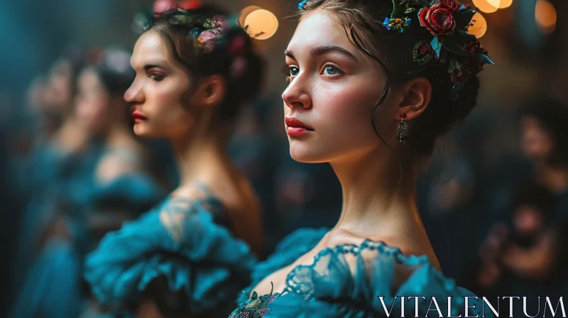 Enchanting Portrait of a Young Woman with Flowers in Her Hair AI Image