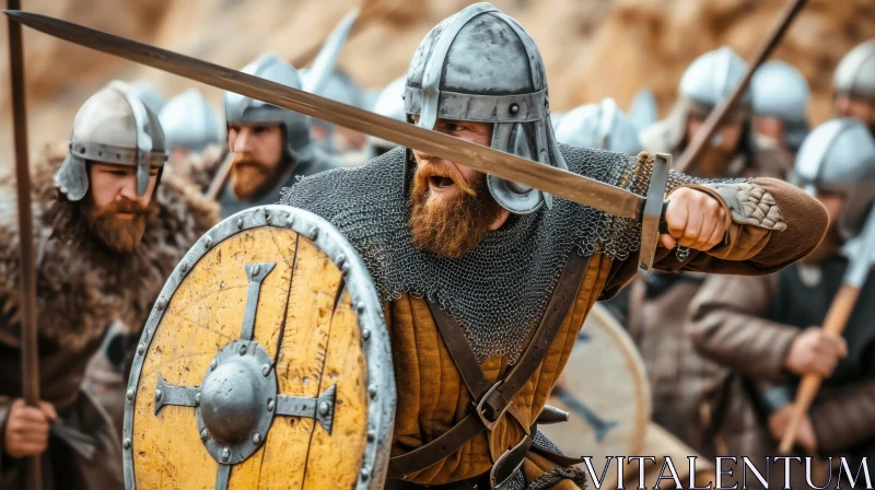 Epic Viking Battle: Fierce Warriors in Action AI Image