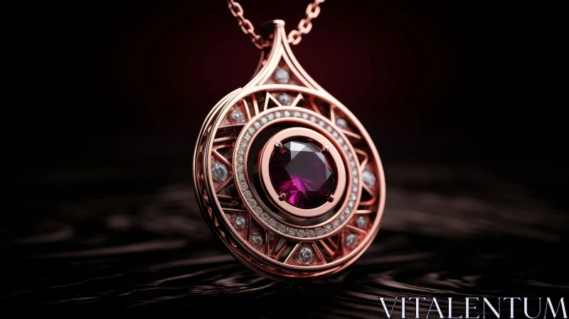 Exquisite Purple Gemstone Pendant in Rose Gold AI Image