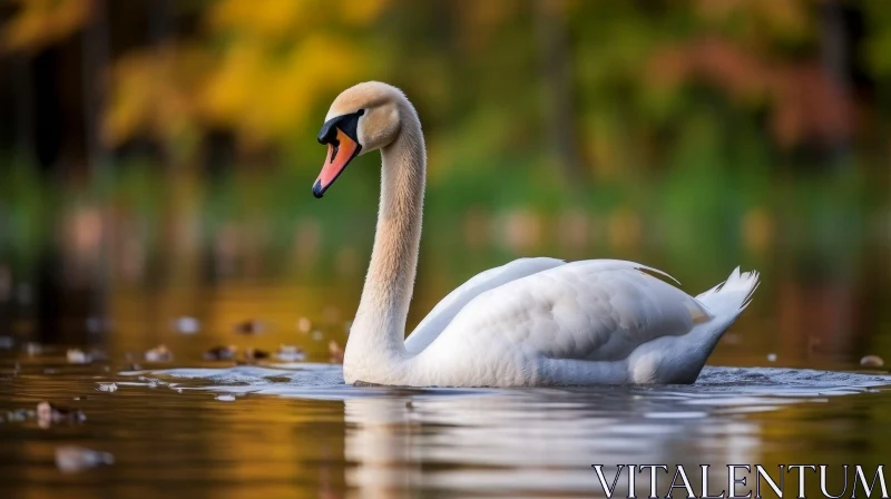 Graceful White Swan Swimming in a Clear Lake AI Image