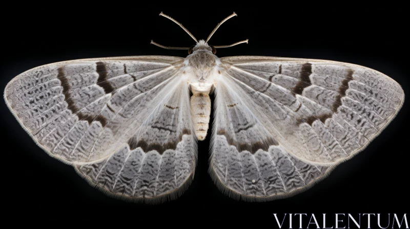 Gray and White Moth with Zigzag Pattern on Dark Background AI Image