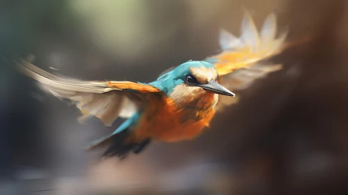 Kingfisher Bird in Flight Digital Painting