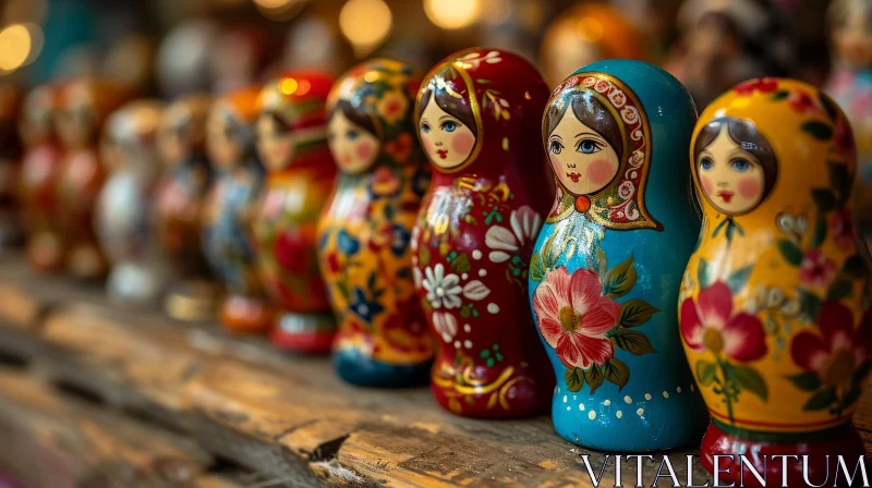 Russian Nesting Dolls - Traditional Wooden Dolls with Floral Patterns AI Image