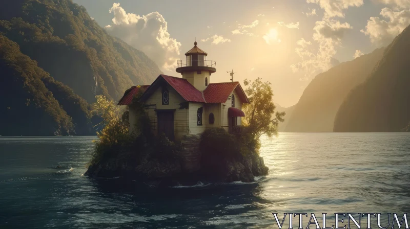 Serene Island Landscape with Lighthouse - Captivating Nature Image AI Image