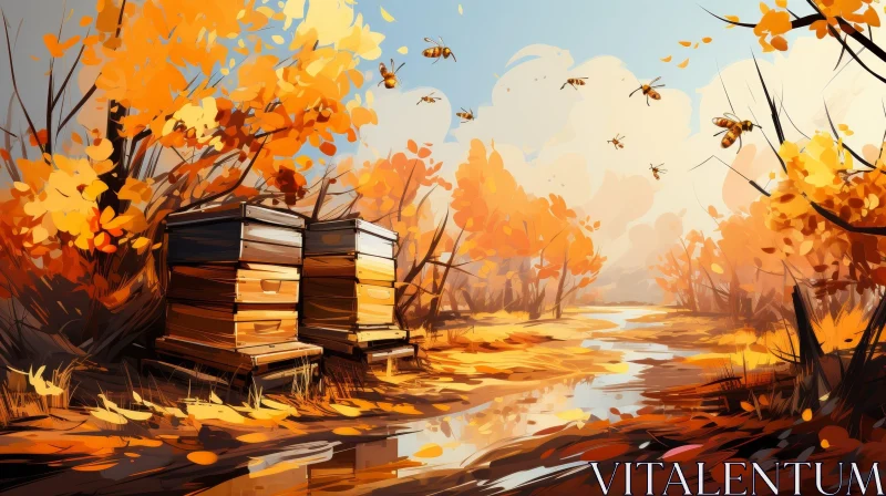 Tranquil Beehive Landscape Painting AI Image