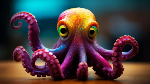 Cartoon Octopus 3D Rendering on Wooden Table