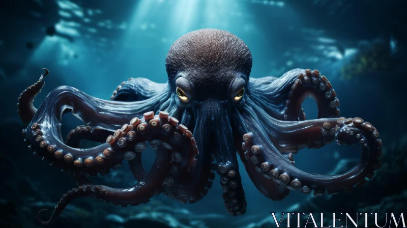 AI ART Dark-colored Octopus Swimming in Ocean