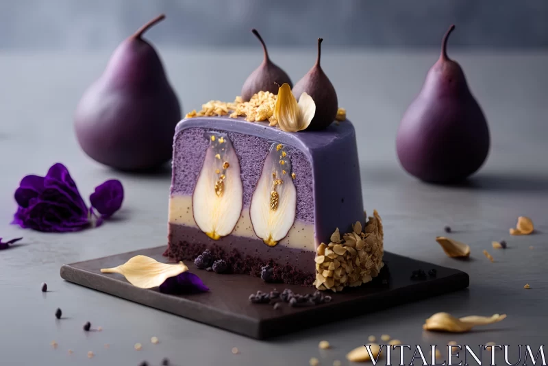 Exquisite Purple Pear Dessert with Layered Textures and Shapes AI Image