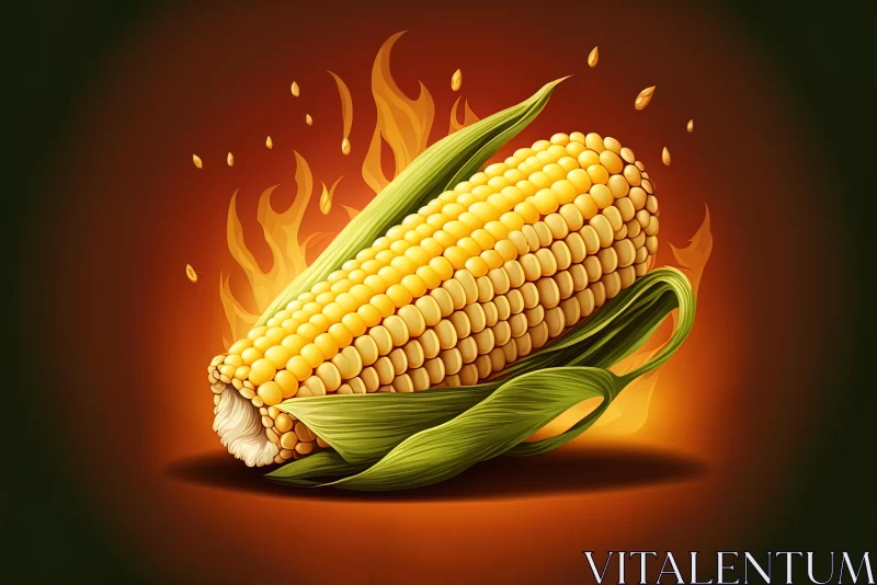 AI ART Fiery Delicacy: Fried Corn with Flames Vector Illustration